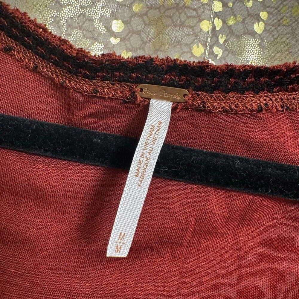 Free People Cozy Day Flounce Rust Red and Black Patterned Mini Dress Medium - Picture 3 of 9